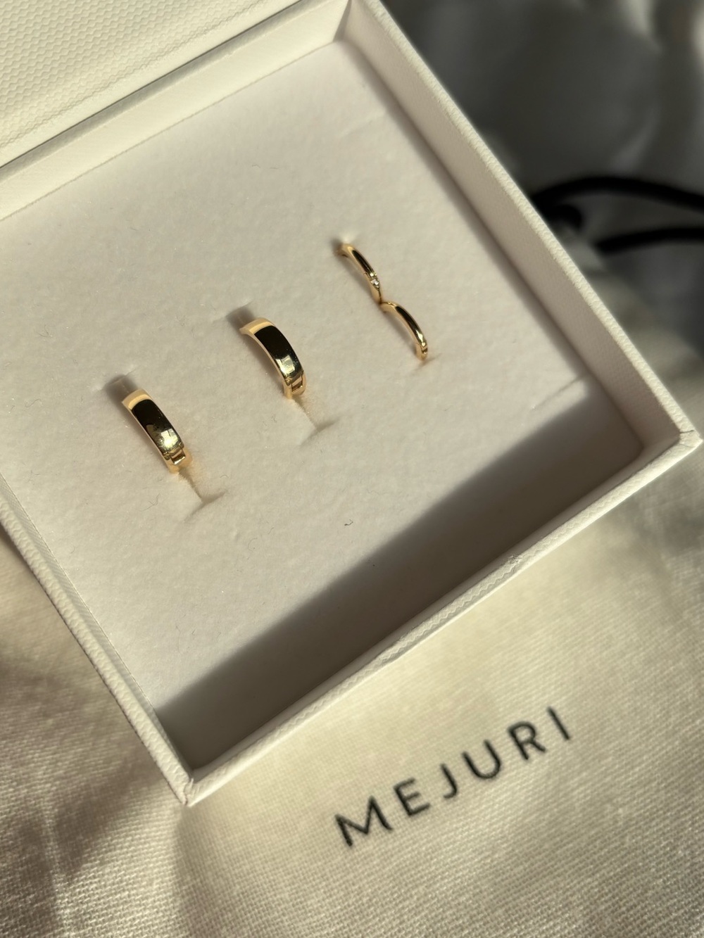**2 PAIRS** Mejuri 14K Yellow Gold Hoops - Bold Huggie & Mini Hoop Set